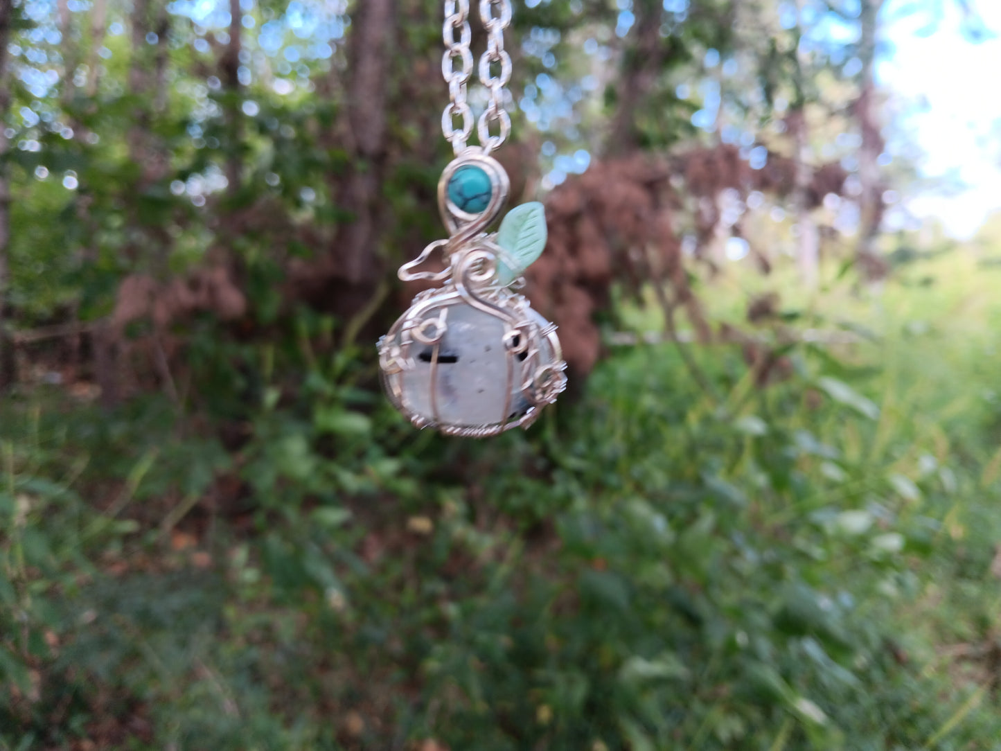 Rainbow Moonstone and Turquoise Pumpkin Pendant