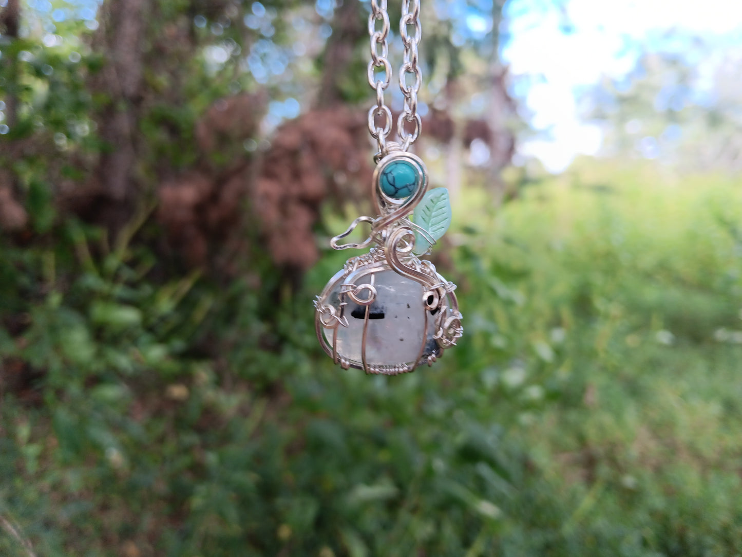 Rainbow Moonstone and Turquoise Pumpkin Pendant