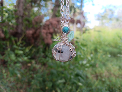 Rainbow Moonstone and Turquoise Pumpkin Pendant