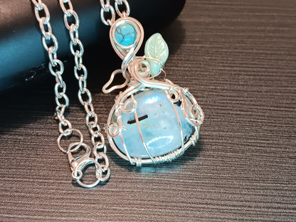 Rainbow Moonstone and Turquoise Pumpkin Pendant