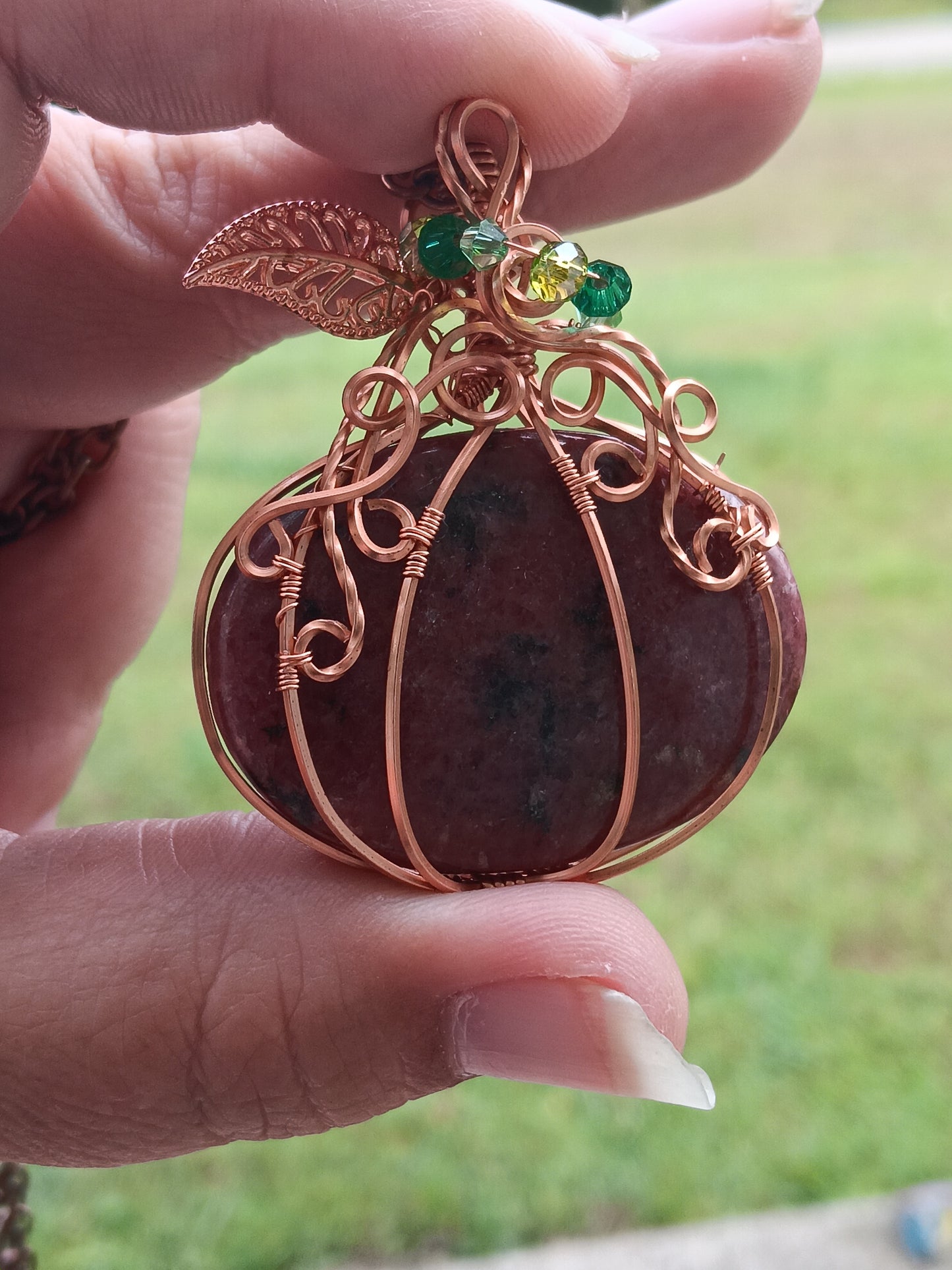 Rhodonite Pumpkin Pendant