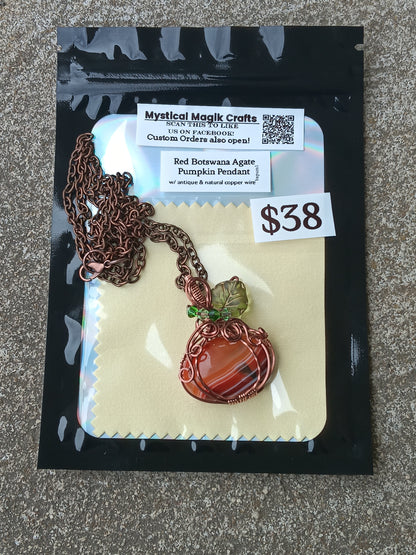 Red Botswana Agate Pumpkin Pendant