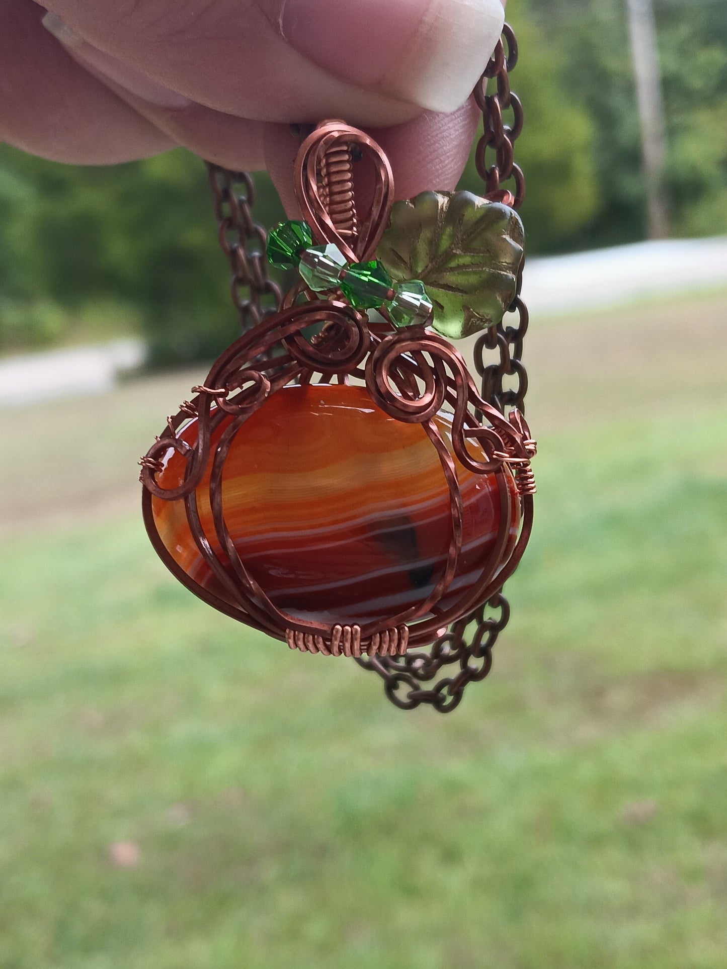 Red Botswana Agate Pumpkin Pendant