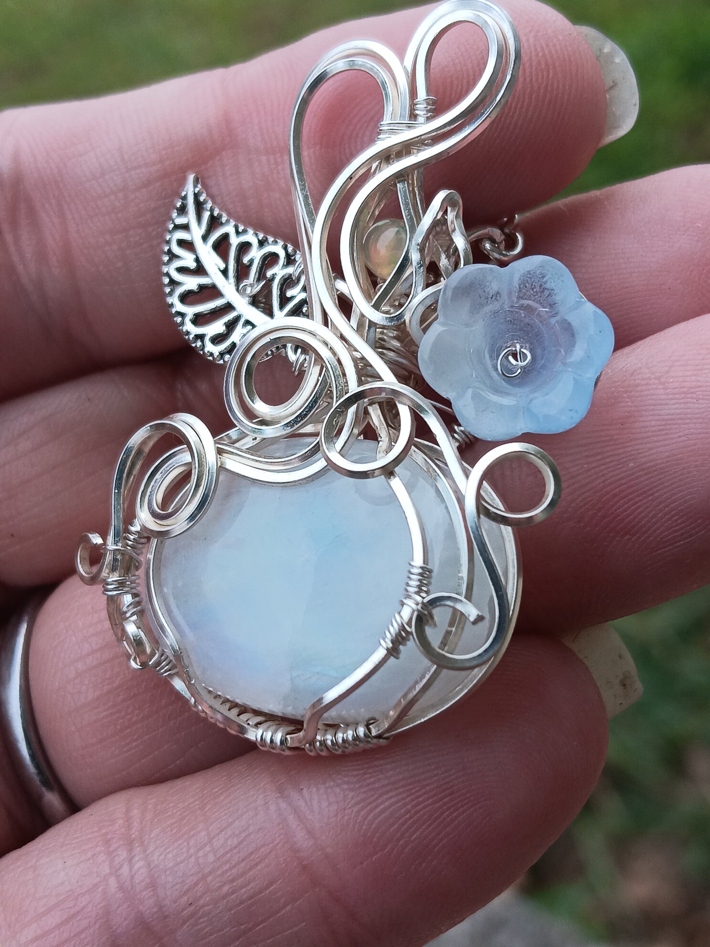 Rainbow Moonstone and Ethiopian Opal Pumpkin Pendant