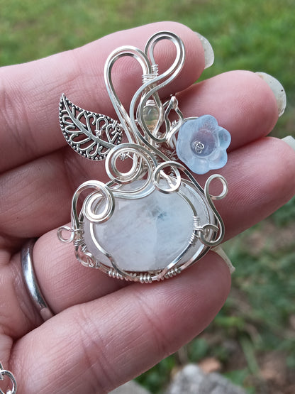 Rainbow Moonstone and Ethiopian Opal Pumpkin Pendant