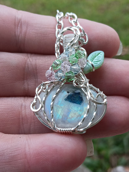 Rainbow Moonstone Pumpkin Pendant