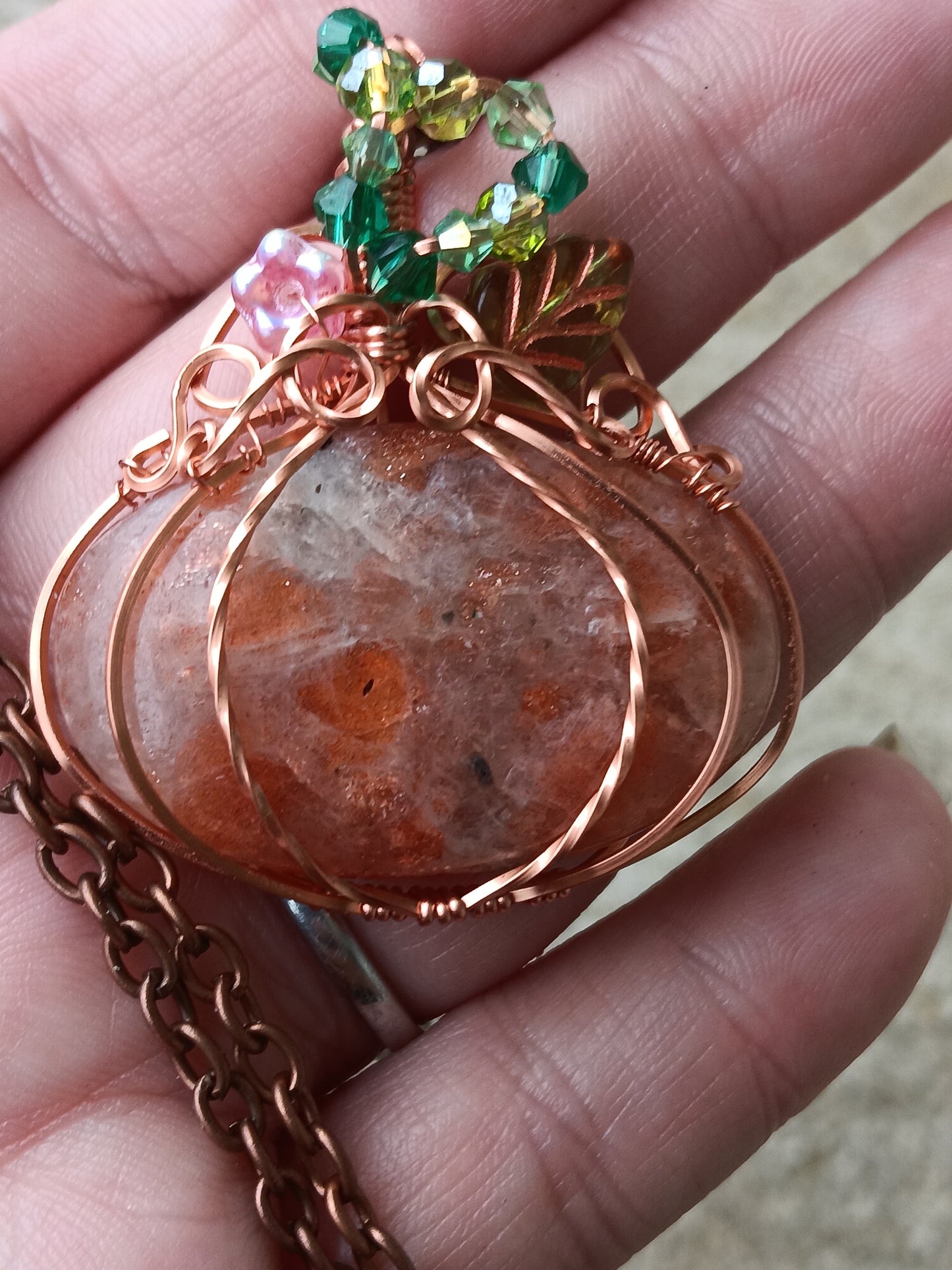 Indian Sunstone Pumpkin Pendant