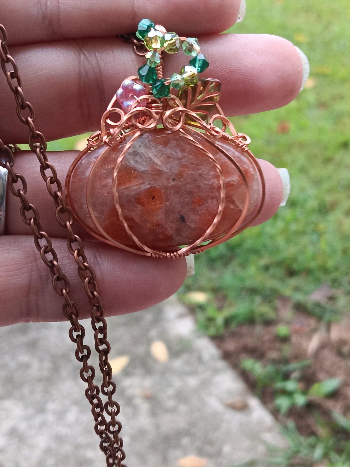 Indian Sunstone Pumpkin Pendant