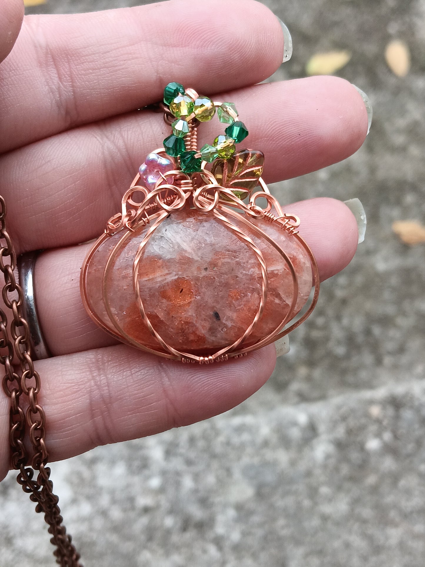 Indian Sunstone Pumpkin Pendant