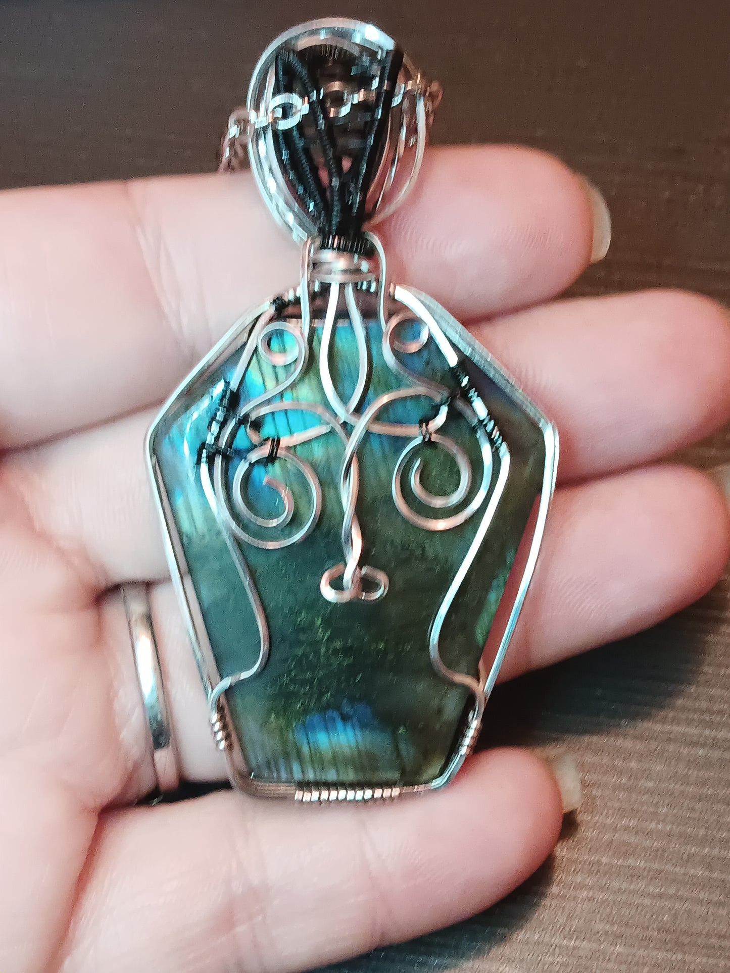 Carved Flower Labradorite Coffin Pendant