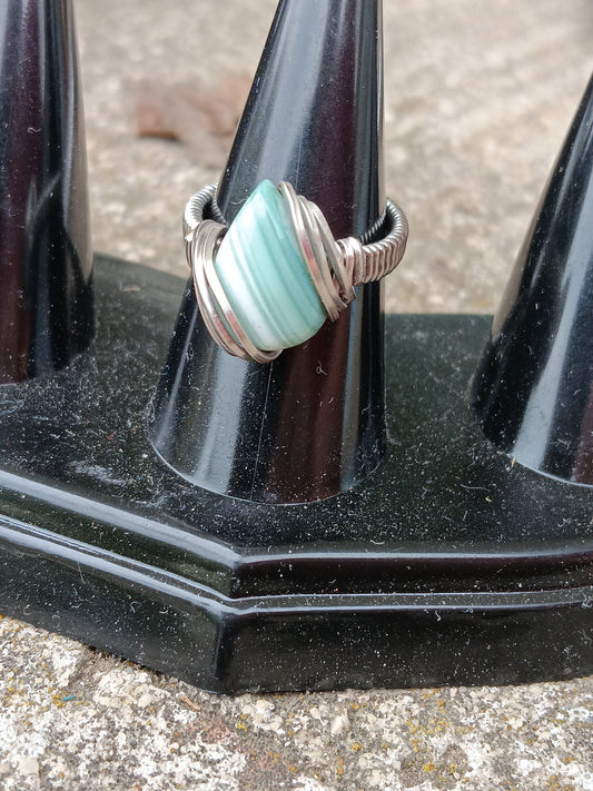 Dione ring,  Saturn Chalcedony Titanium Wire Ring size 6