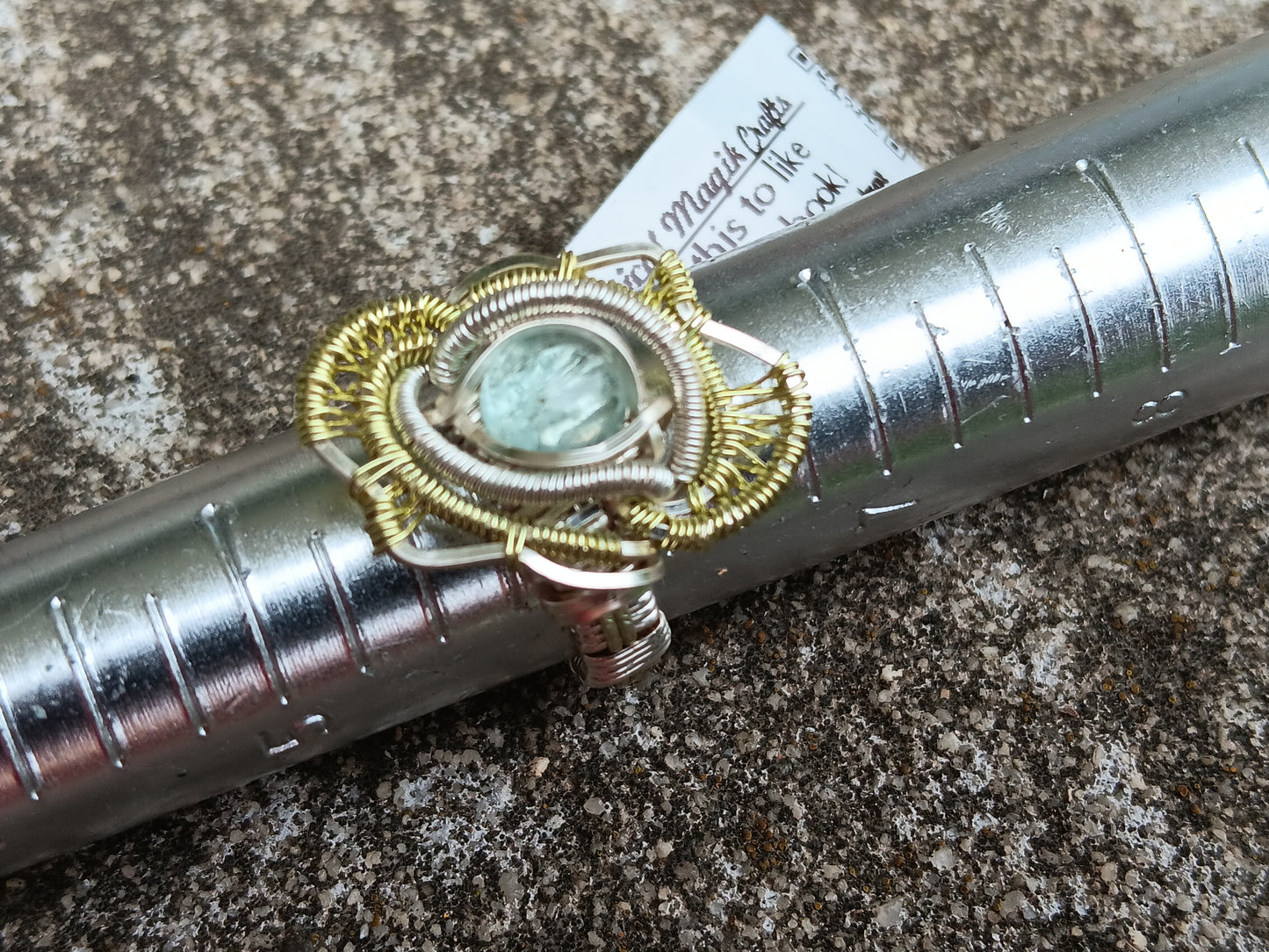 Anemone ring,  Aquamarine Silver and Champaign Gold Ring size 6