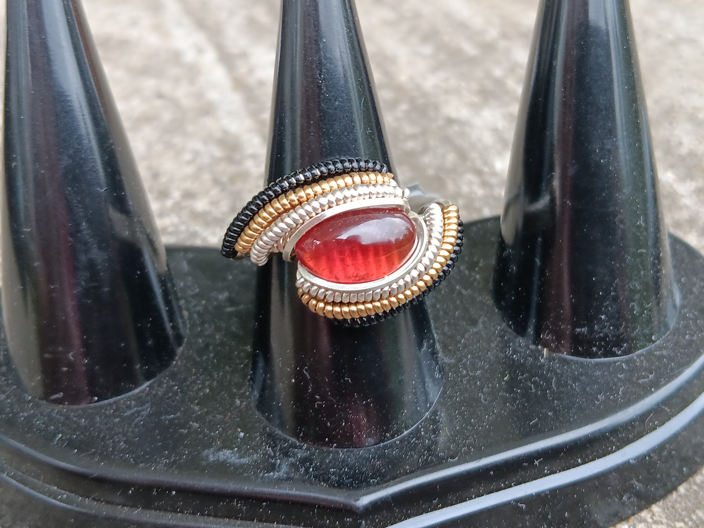 Harriet ring, Hessonite Garnet Mixed Metals Wire Ring size 7.5