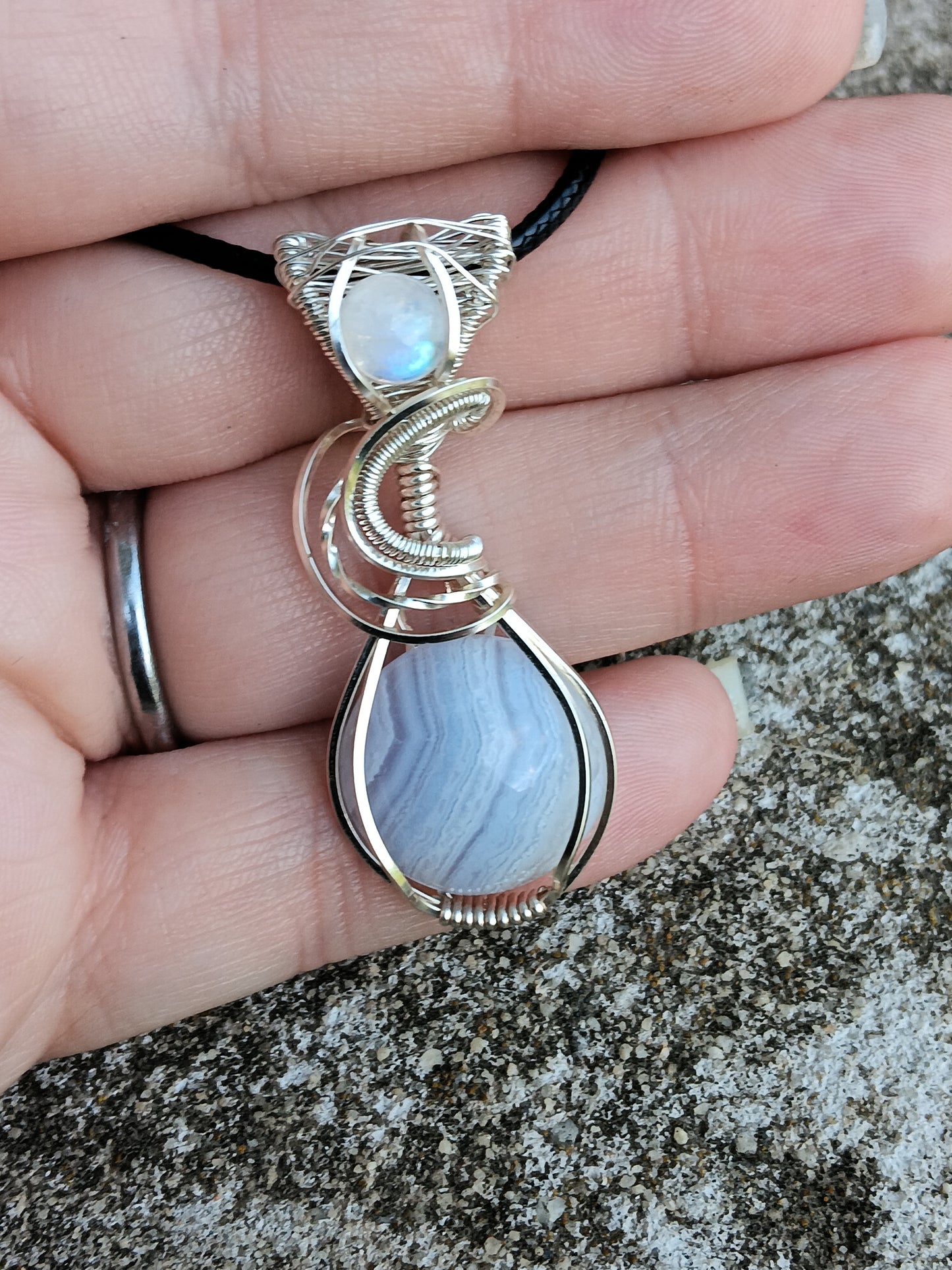 Blue Lace Agate with Moonstone Pendant