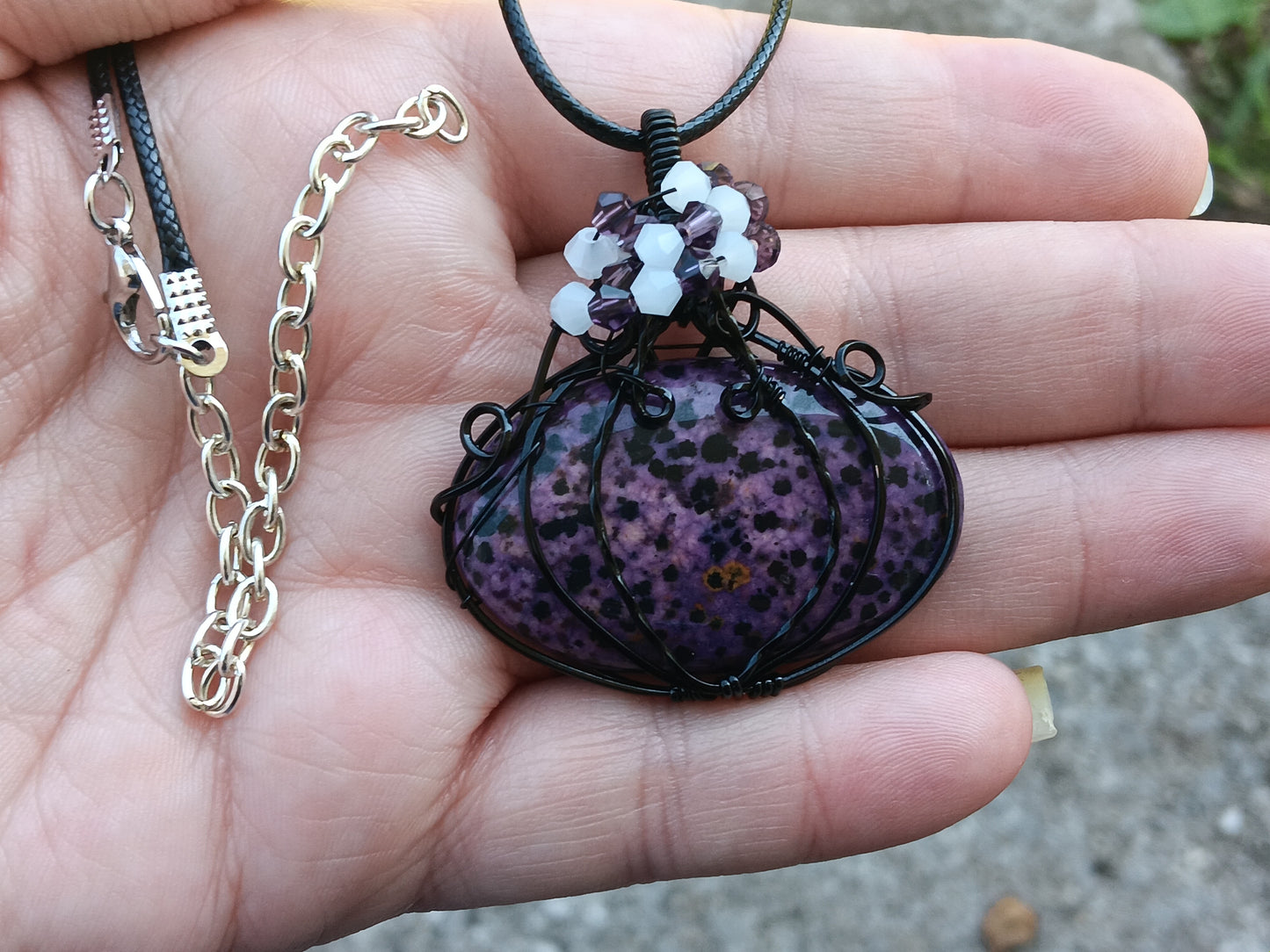 Purple Dalmatian Jasper Pumpkin Pendant