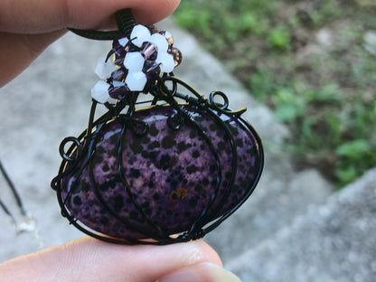 Purple Dalmatian Jasper Pumpkin Pendant