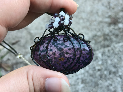 Purple Dalmatian Jasper Pumpkin Pendant