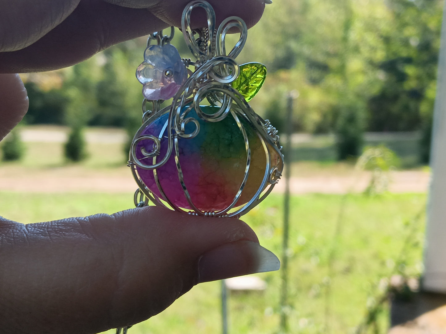 Rainbow Solar Quartz Pumpkin Pendant