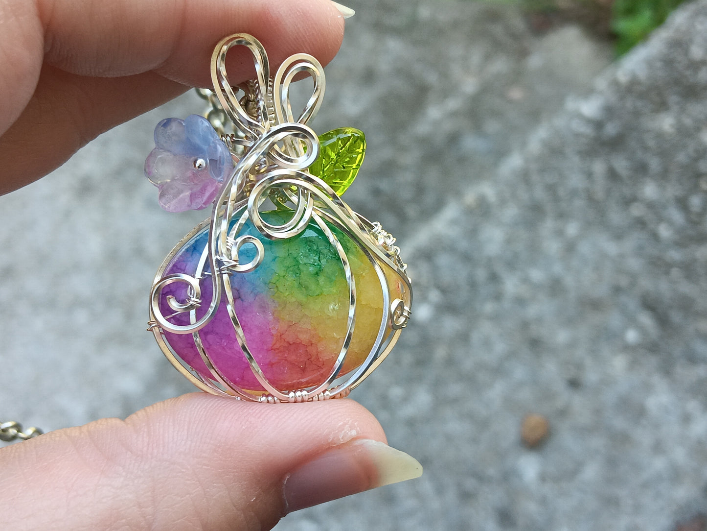 Rainbow Solar Quartz Pumpkin Pendant