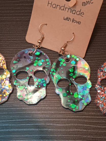 Resin Holographic Skull Earrings