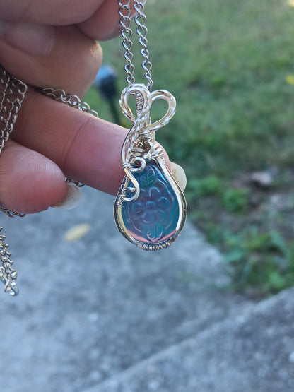 Flower Aurora Opal Silver Pendant