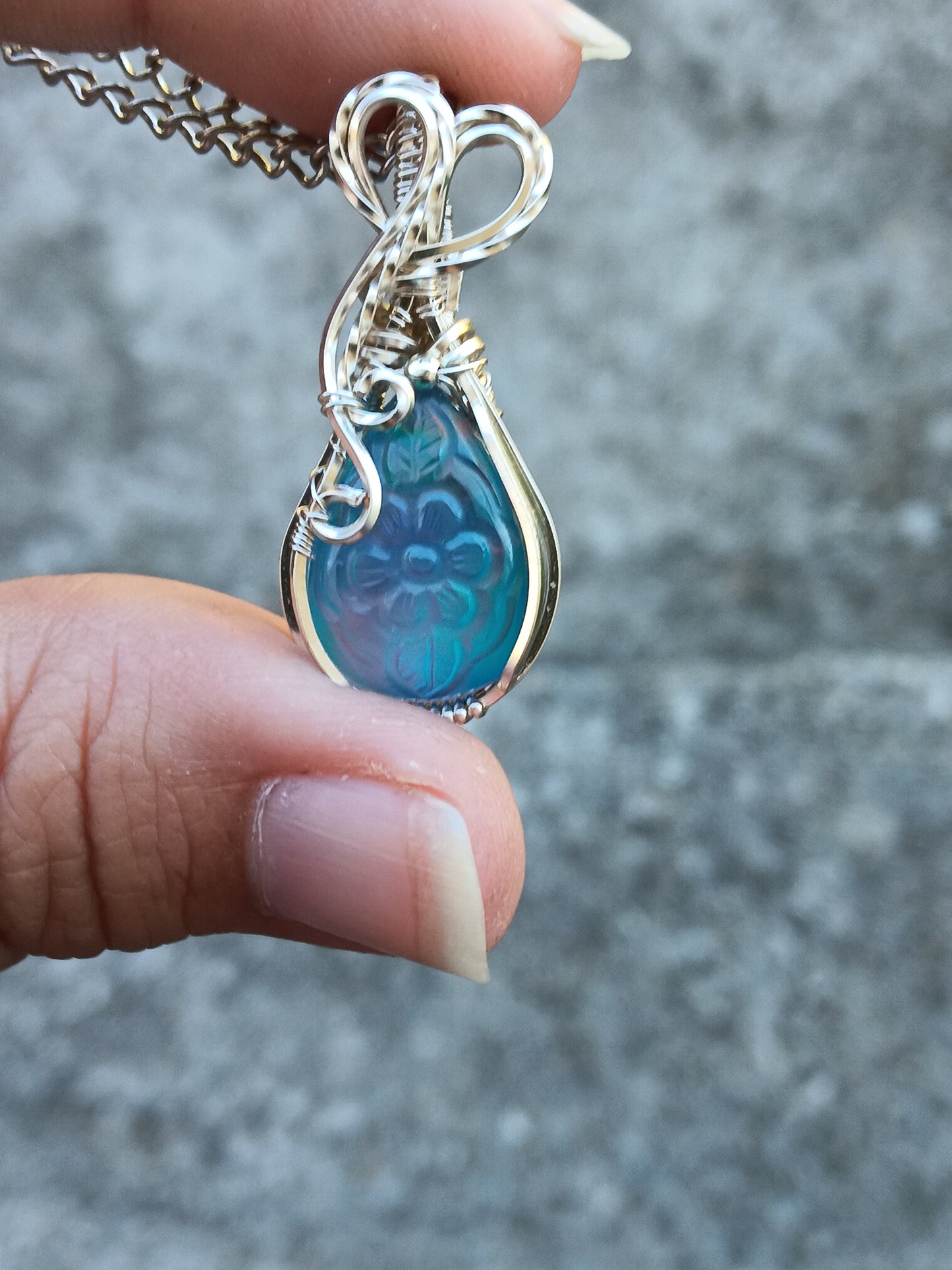 Flower Aurora Opal Silver Pendant