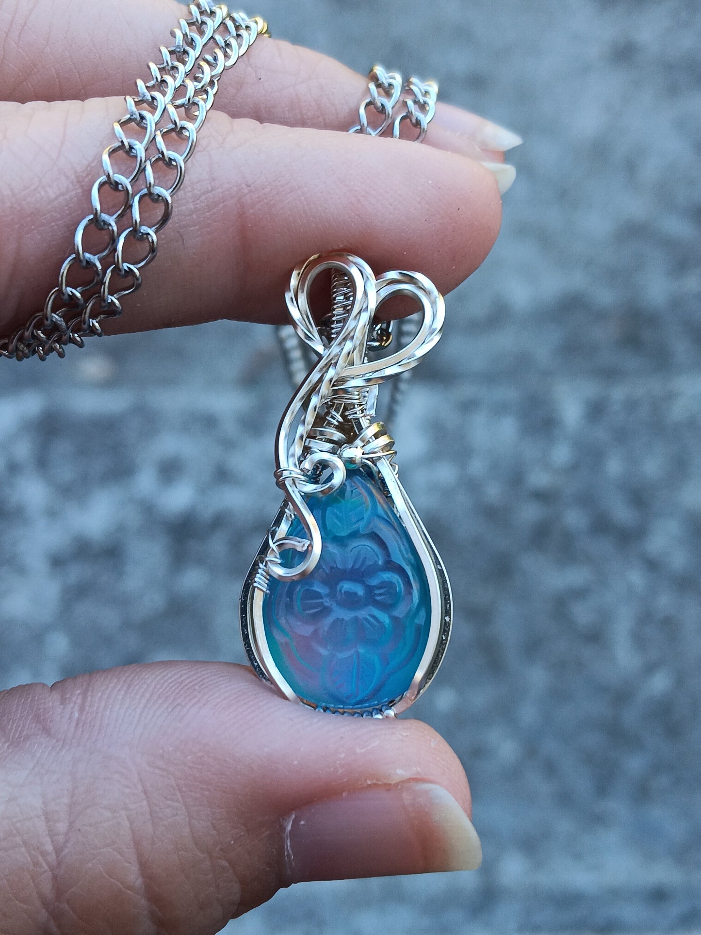 Flower Aurora Opal Silver Pendant