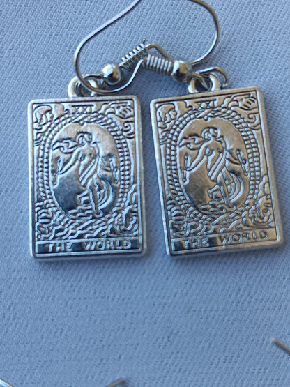 Silver Tarot Card Charm Earrings