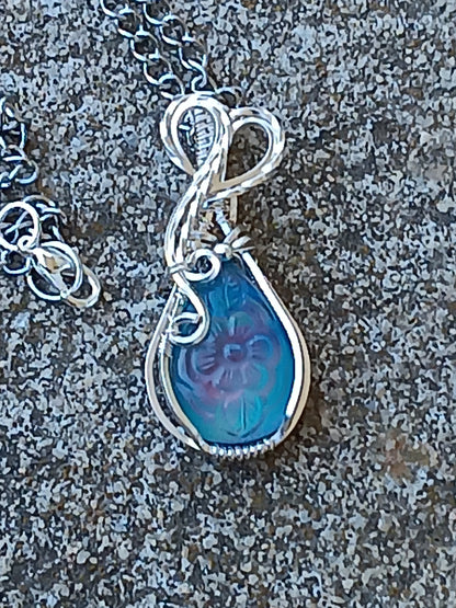 Flower Aurora Opal Silver Pendant