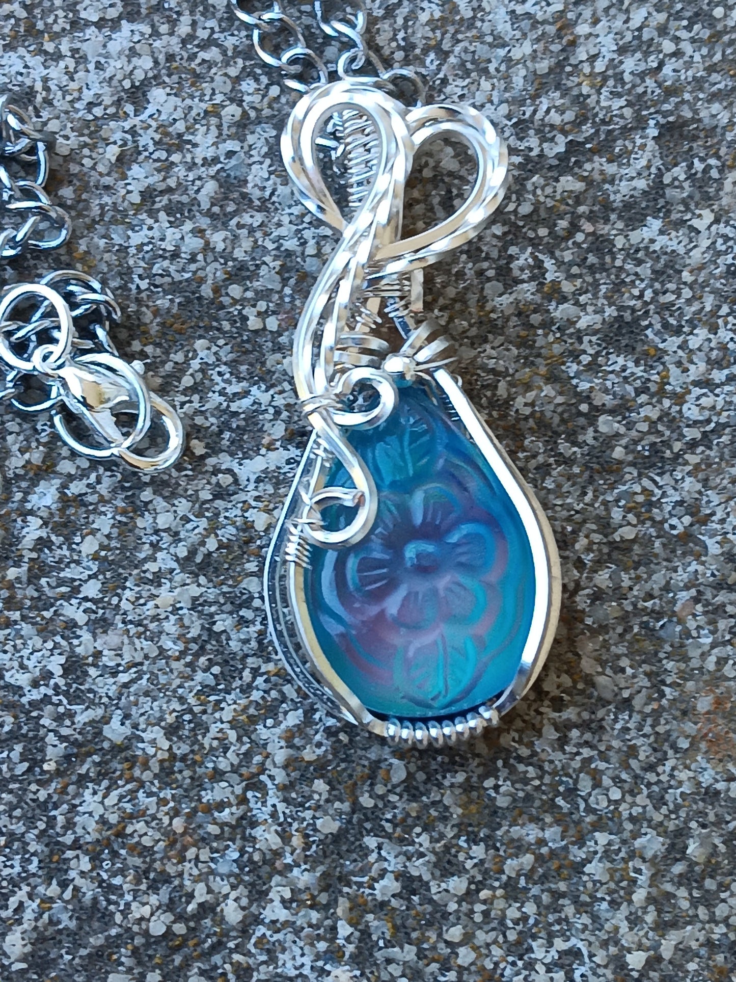 Flower Aurora Opal Silver Pendant