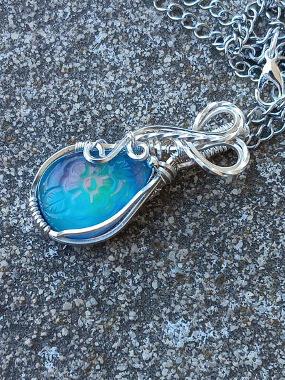 Flower Aurora Opal Silver Pendant