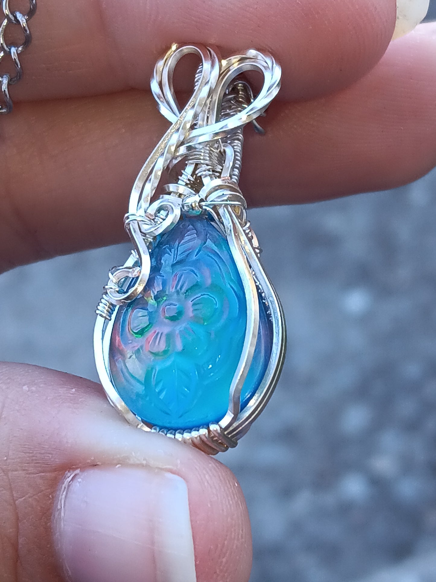 Flower Aurora Opal Silver Pendant