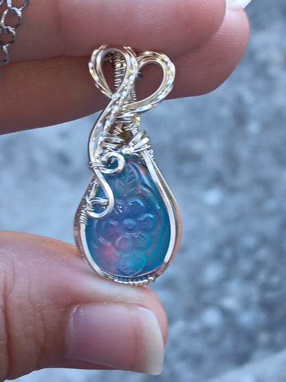 Flower Aurora Opal Silver Pendant