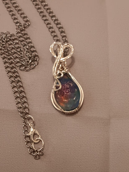 Flower Aurora Opal Silver Pendant