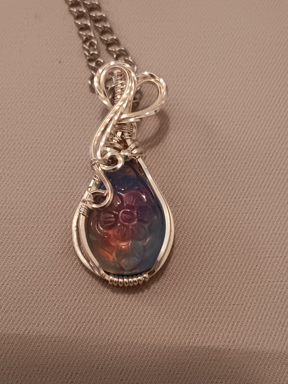 Flower Aurora Opal Silver Pendant