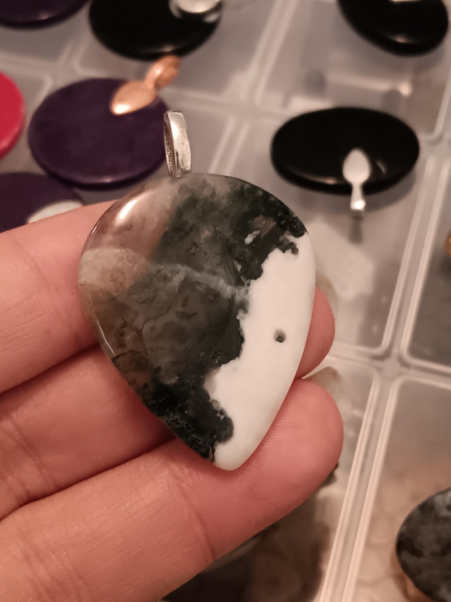 Moss Agate Teardrop Simple Bail Pendant