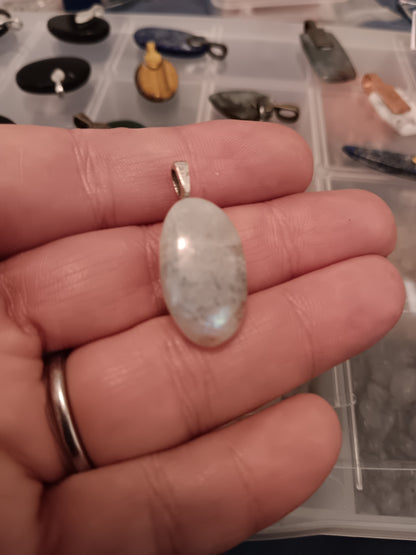 White Rainbow Moonstone Simple Bail Pendant