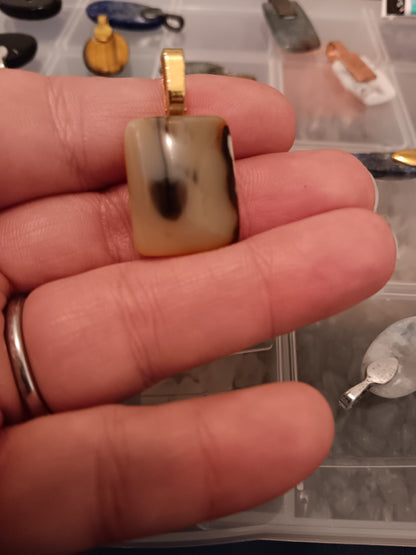 Square Botswana Agate Simple Bail Pendant