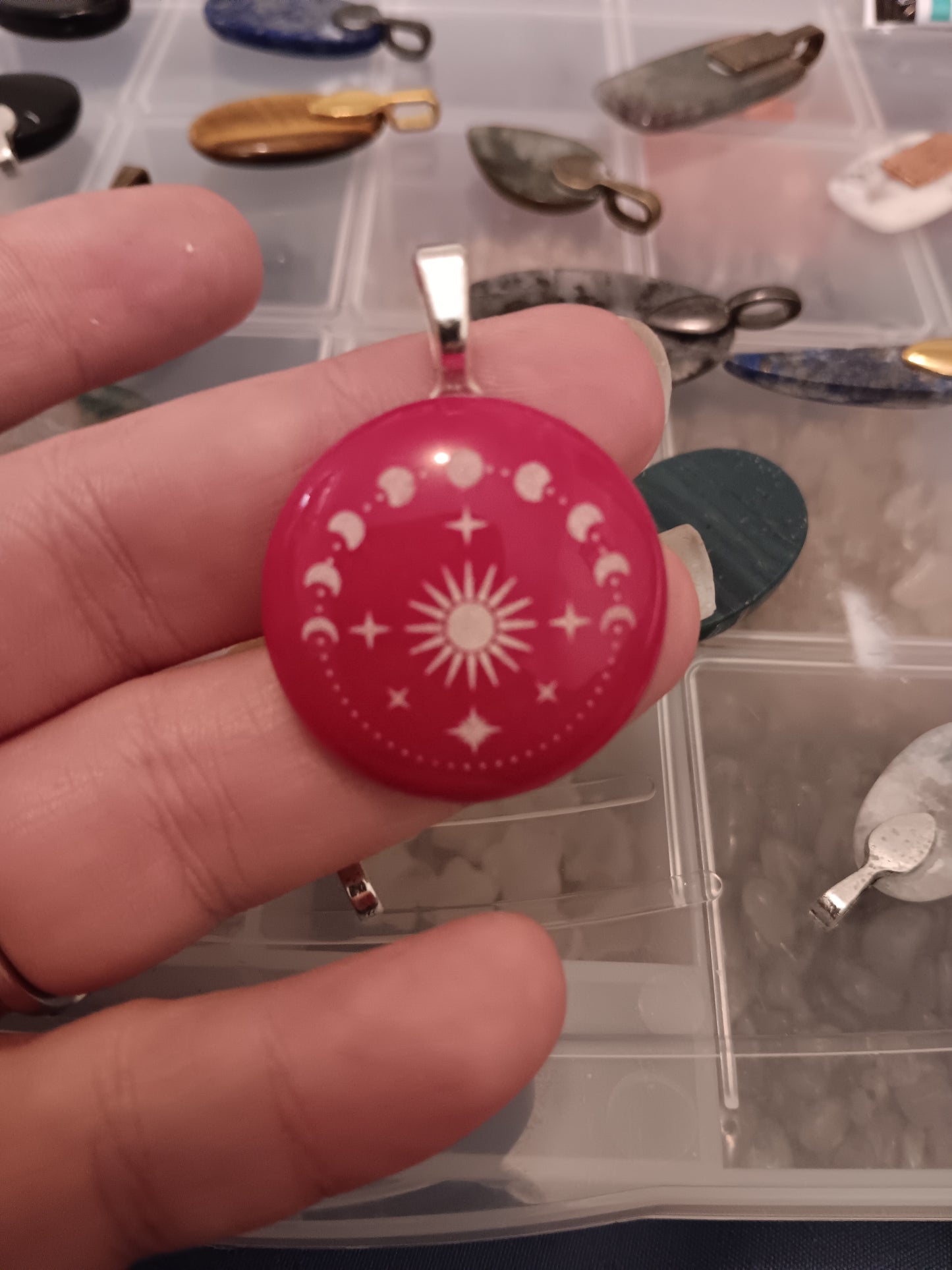 Jade Red Moon Phase Simple Bail Pendant