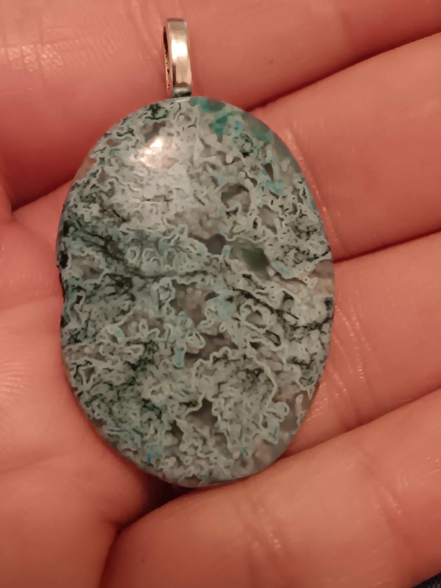 Blue Moss Agate Simple Bail Pendant