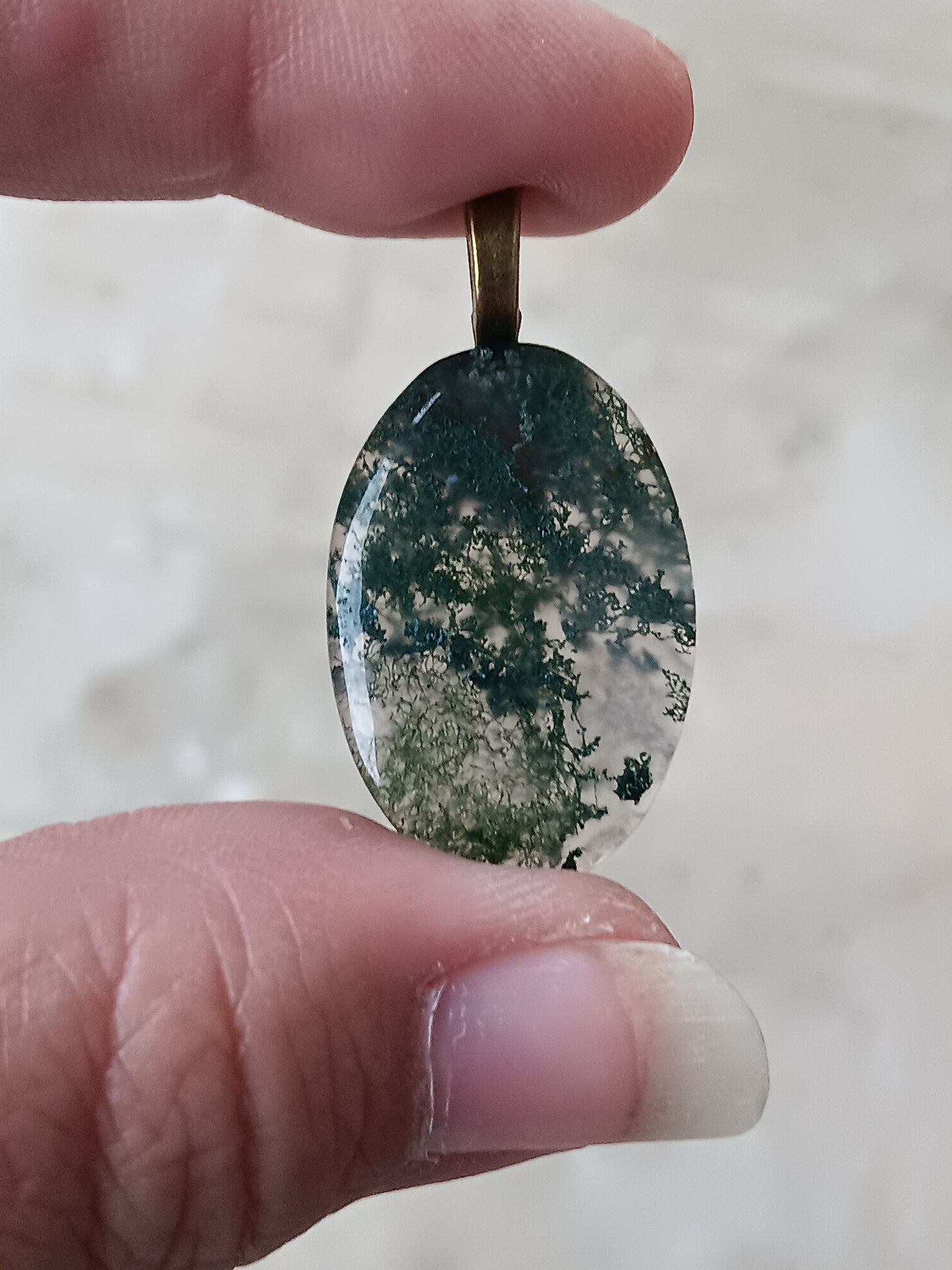 Moss Agate Simple Bail Pendant