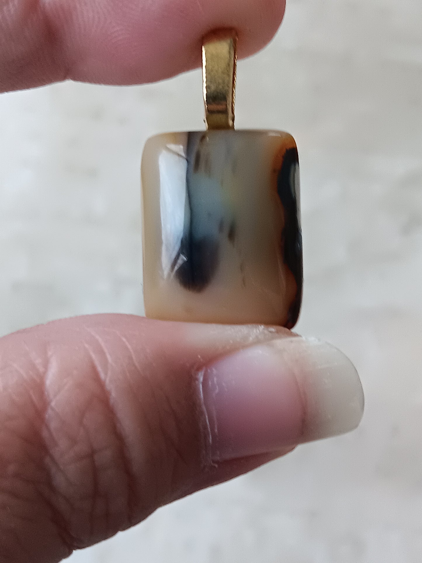 Square Botswana Agate Simple Bail Pendant