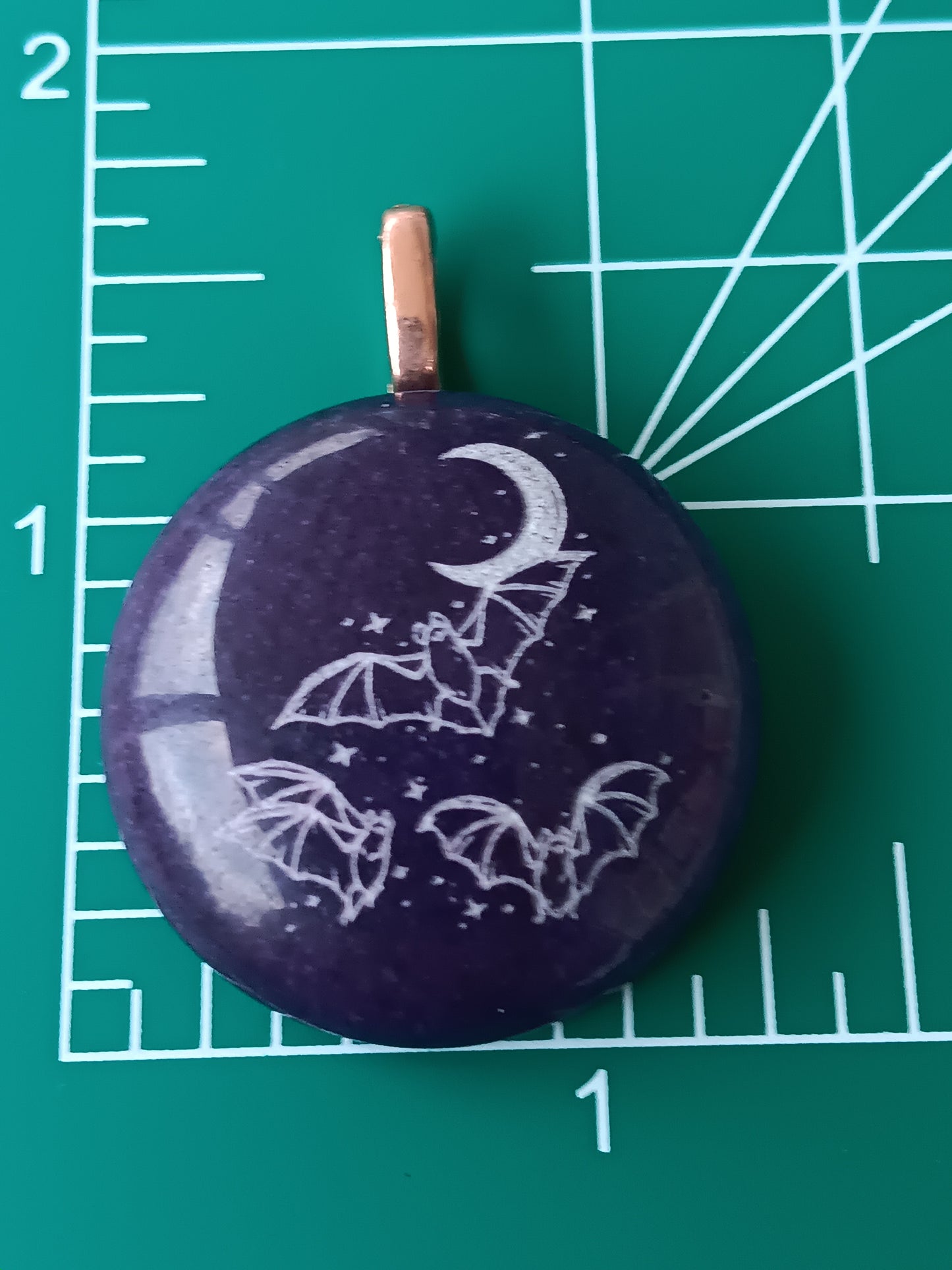 Flying Bats Moon Engraved Purple Jade Simple Bail Pendant