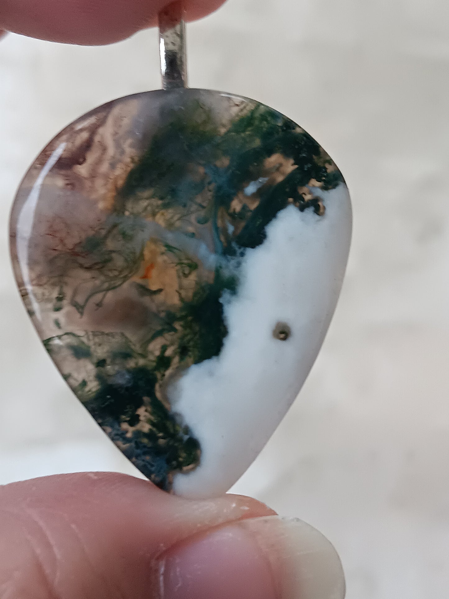 Moss Agate Teardrop Simple Bail Pendant