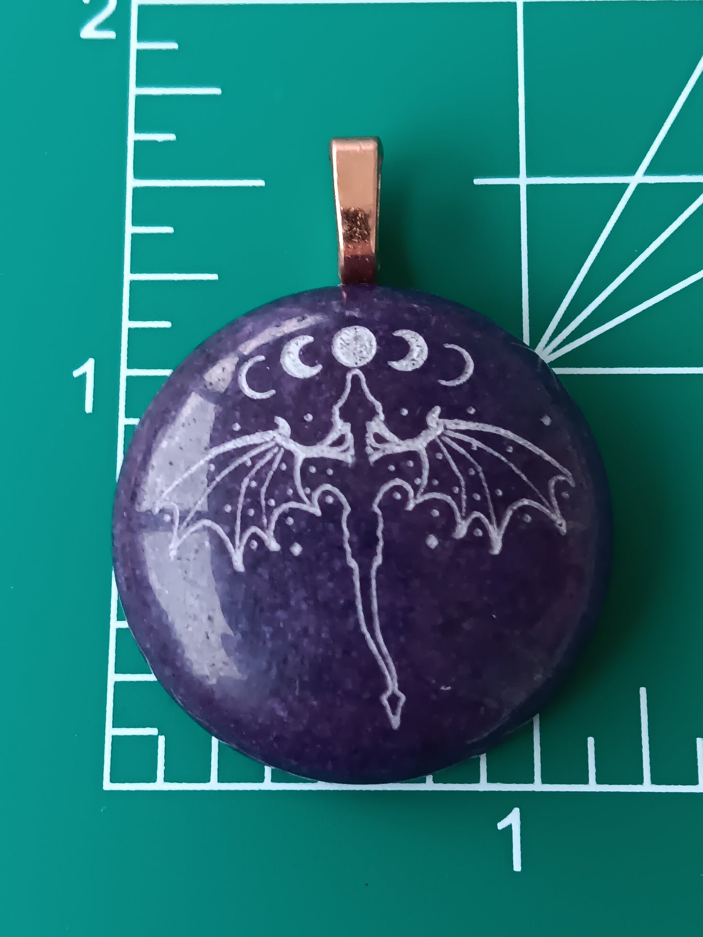 Dragon Moon Phase Engraved Purple Jade Simple Bail Pendant