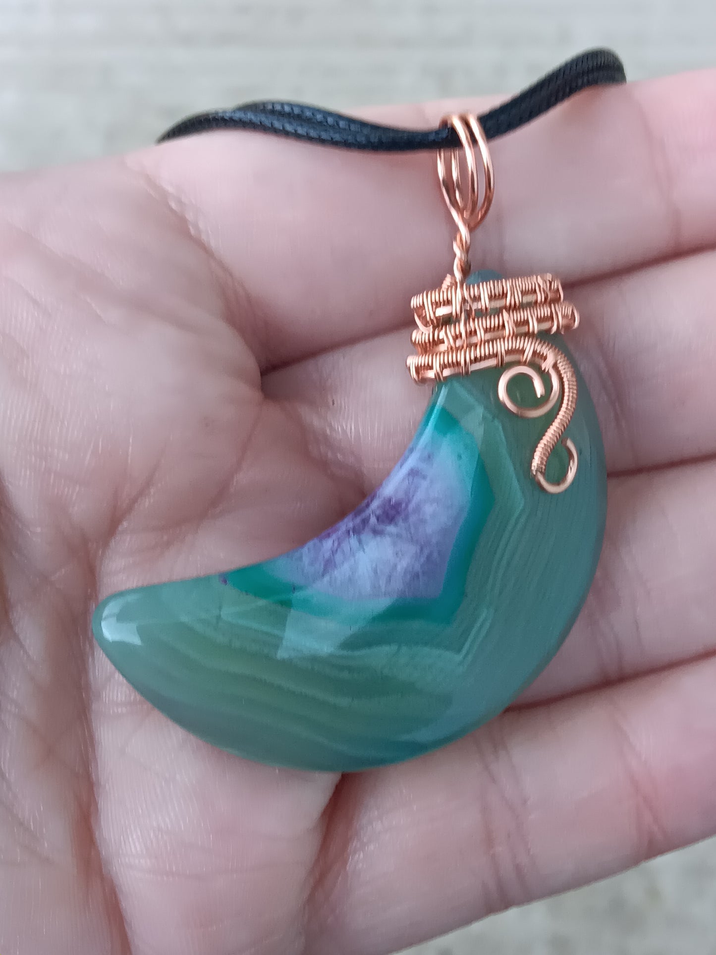 Green & Purple Agate Crescent  Pendant