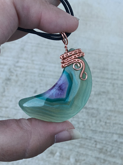 Green & Purple Agate Crescent  Pendant