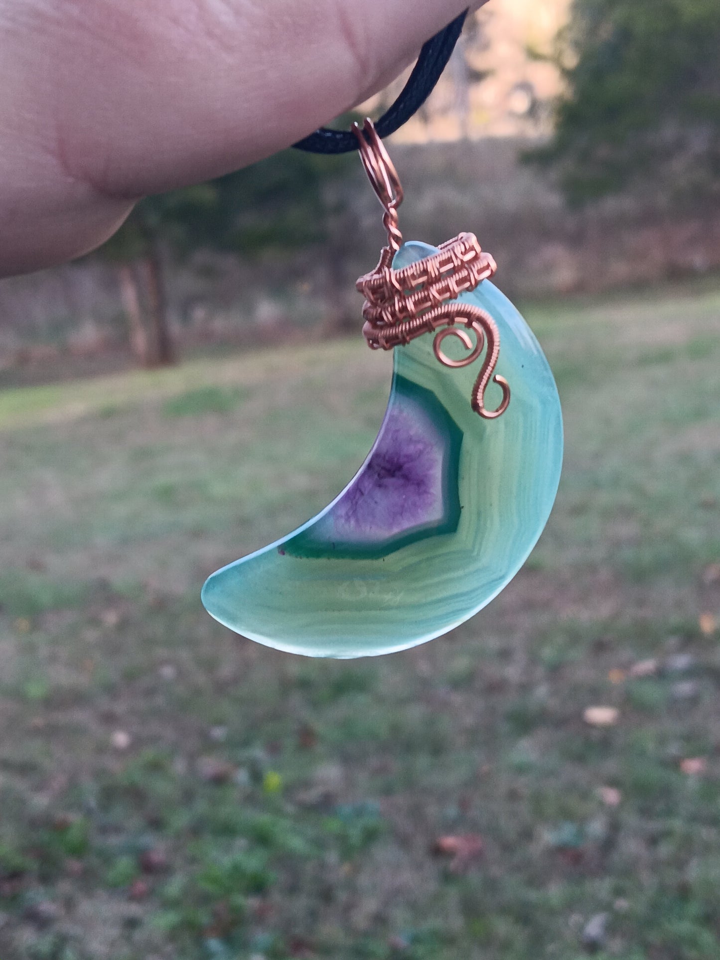 Green & Purple Agate Crescent  Pendant