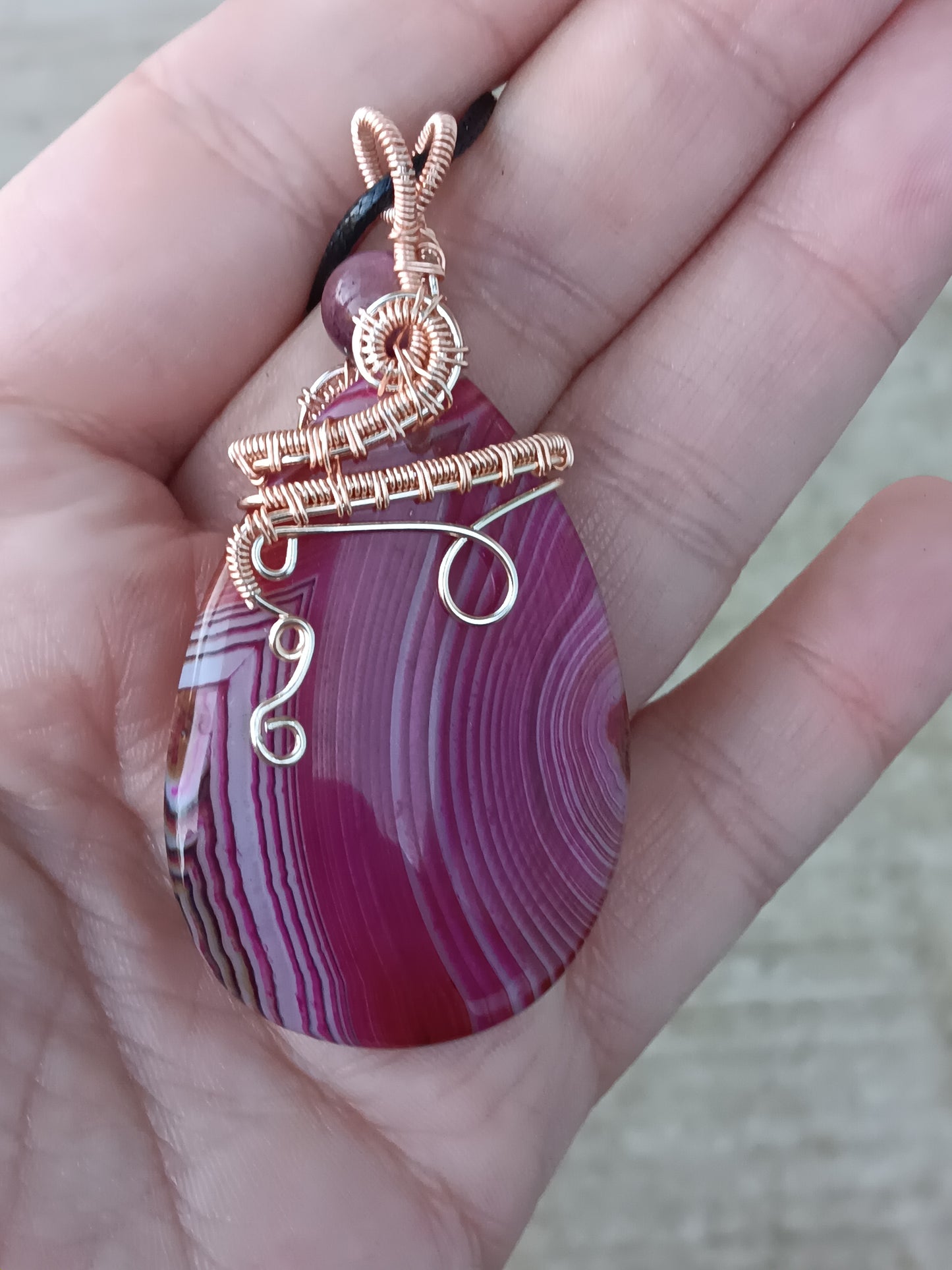 Pink Banded Agate w/ Purple Tigers Eye Rose Gold Pendant