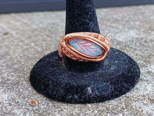 Leaf of Fall, Aurora Opal Copper Ring sz 9.5